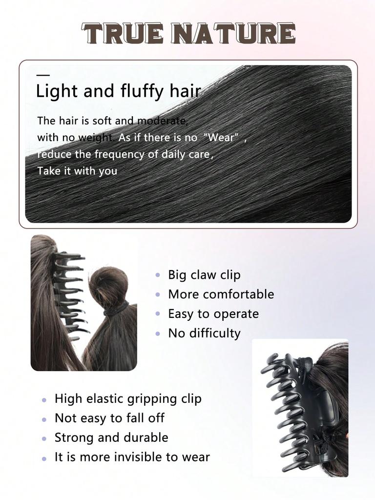 Synthetic Messy Claw Clip Hair Straight Bun Fake Hair Bun Female Hair Tail Extension