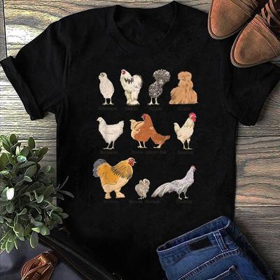 Vintage Hühnerrassen T-Shirt: Bauernhoftiere & Blumendesign