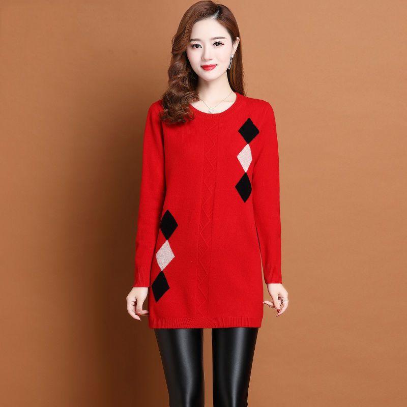 Mid-length Sweaters for Women's Autumn and Winter Fashion Thickened Round-neck Knitted Sweaters Loose and Casual Pullovers