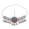 Bohemian Ethnic Indian Head Jewelry Retro Alloy Hollowed Out Colored Acrylic Coin Tassel Head Chain For Women Bridal Headdress