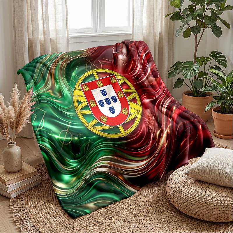 Portugal Football Printed Flannel Blanket Skin Friendly Warm Decorative Throw for Indoor Couch Bed Daily Use