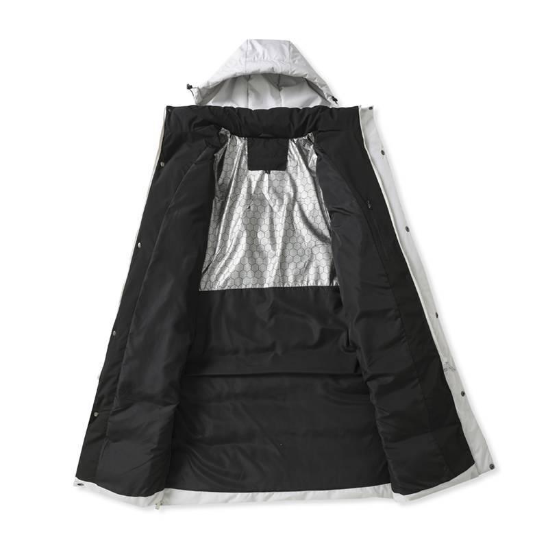 Neue nationale Norm 80 Daunenjacke aus weißer Entendaune: Unisex Kniehoher Winter-Trainingsmantel