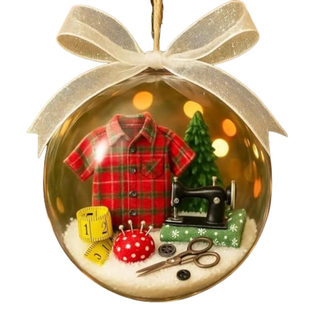 Snow Globe Ornament with Sewing Machine Theme for Holiday Decoration Hanging On Christmas Tree or Craft Space Display