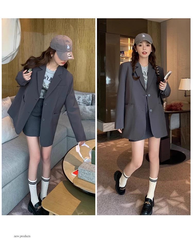 Women's Gray Petite Korean-Style Suit Jacket - Spring/Autumn 2025 Casual High-End Design