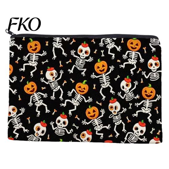 Halloween Storage Bag Bag, Large Capacity Cosmetic with Pumpkin Black Zipper Pouch Castle Skull Print, Smooth Thickened Canvas Toiletry Student School