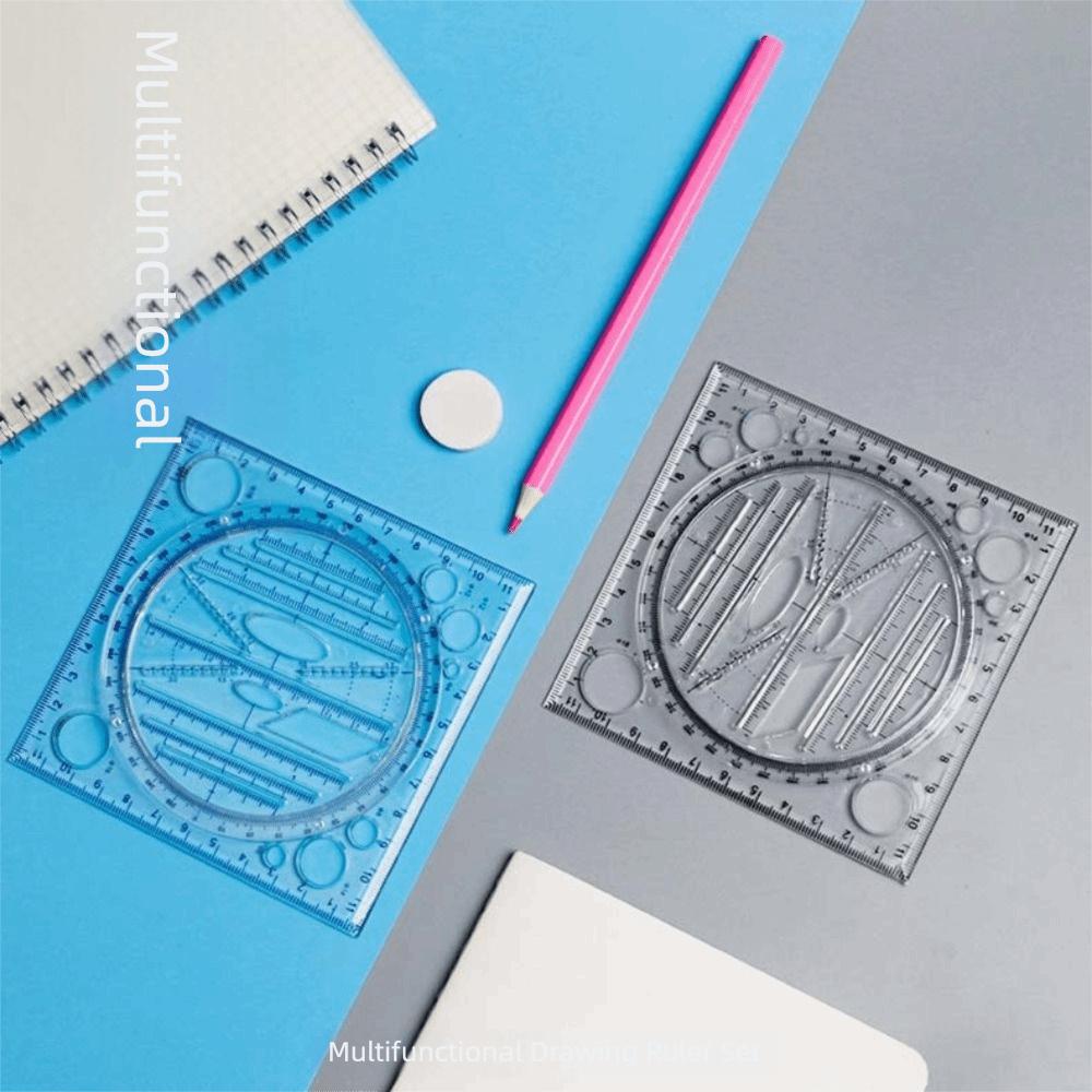 Transparent Geometry Drawing Ruler 3D Scale Circle Drafting Ruler Rotatable Ruler  School Supplies