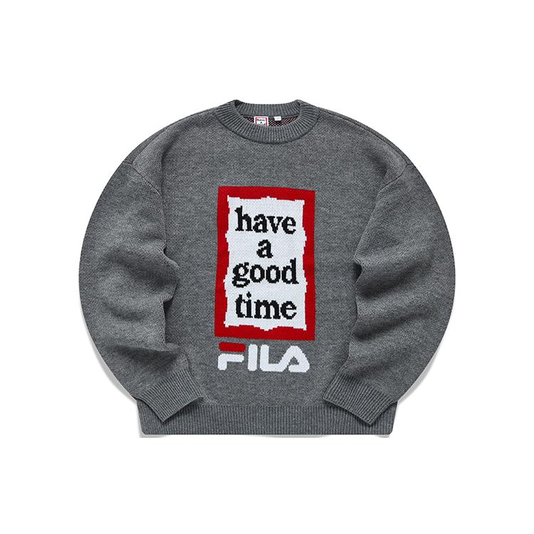 FILA Have A Good Time Collection Sweaters Unisex Ink Cloud Flower Gray Crew Neck Moderate Other F11U149401F-MG M