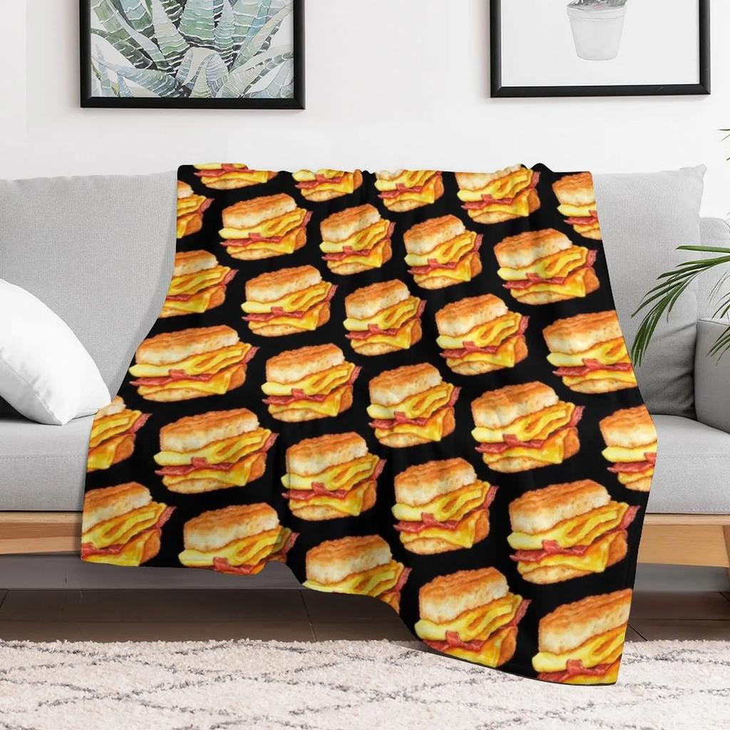 Bacon Egg Cheese Sandwich Pattern Black Throw Blanket Mens Soft Warm Throw Blanket for Couch