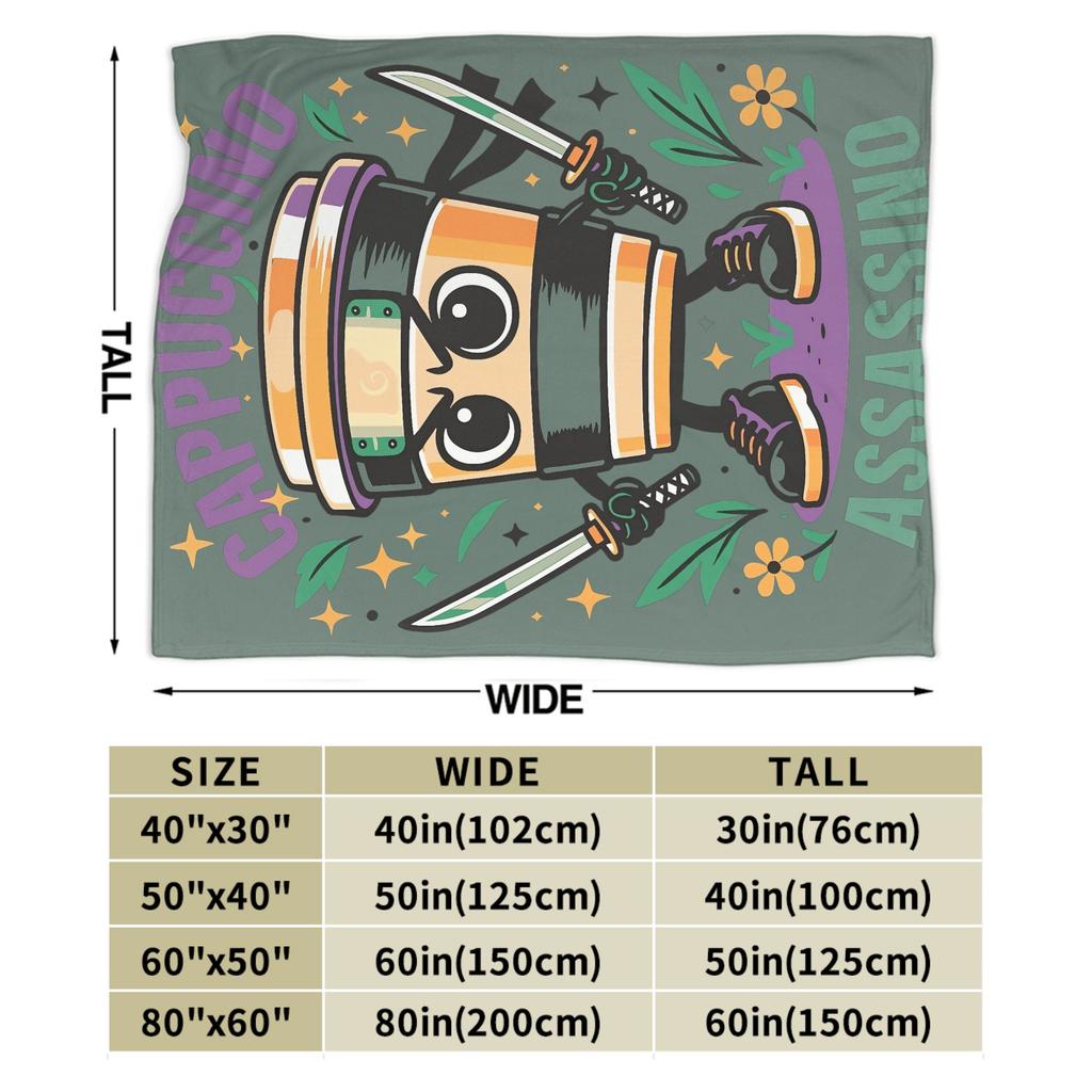 Cappuccino Assassino Italian Brainrot Memes Blanket Travel Flannel Bedding Throws For Couch Chair Sofa Bed Super Soft Bedspread