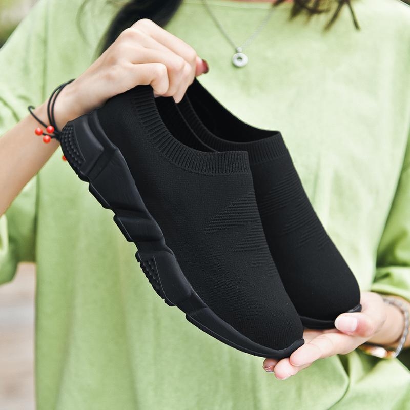 Damenschuhe Strick Socken Sneaker Damen Leicht Lässig Slip On Flach Damen Schuhe Frau Übergröße Slipper Walking Übergröße