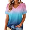 Women's V-Neck Short Sleeve Gradient Print Lightweight Top for Everyday Wear