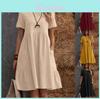 Robe d'été vintage en coton et lin avec poches et détails plissés pour femmes