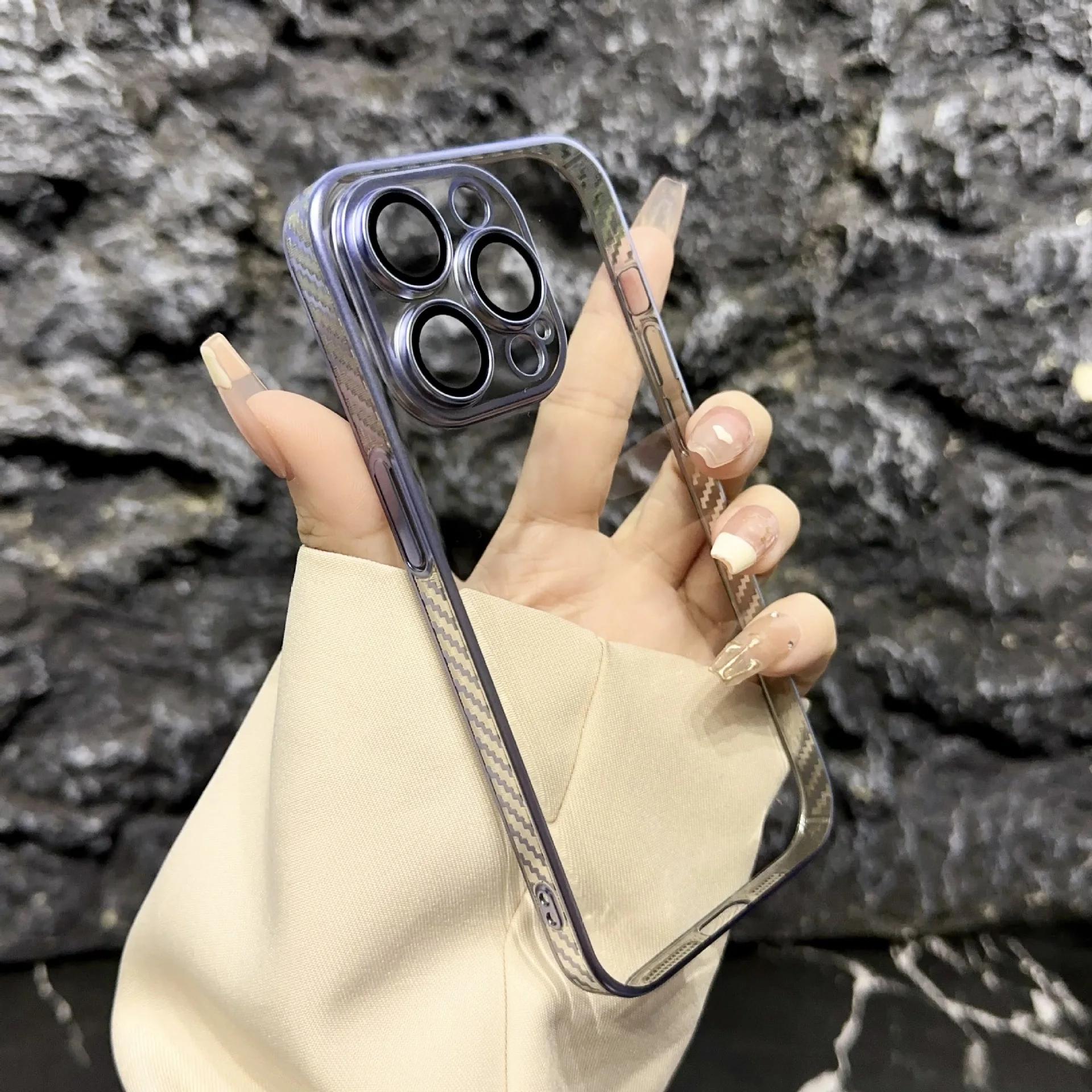 

Роскошный жесткий тонкий чехол из углеродного волокна для IPhone 15 14 13 12 Pro Max Plus 15Pro 14Pro 15Plus IPones, защитная задняя крышка для объектива for iphone13(6.1 )