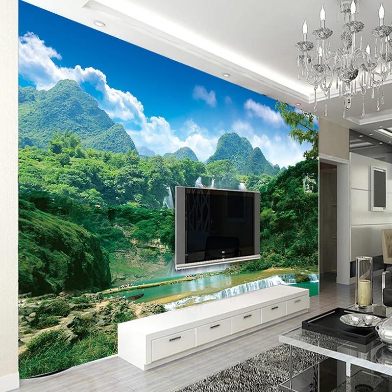 Mural 3D Krajobraz Natury Tapeta Zielona Góra Wodospad Tapeta Ścienna 3D Wystrój Domu Do Pokoju Studyjnego