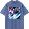 Tomioka Giyuu Akaza Anime Clothing Demon Slayer Cotton Tee Men Women Retro Washed T-shirts Casual T Shirt Harajuku Male Tshirt
