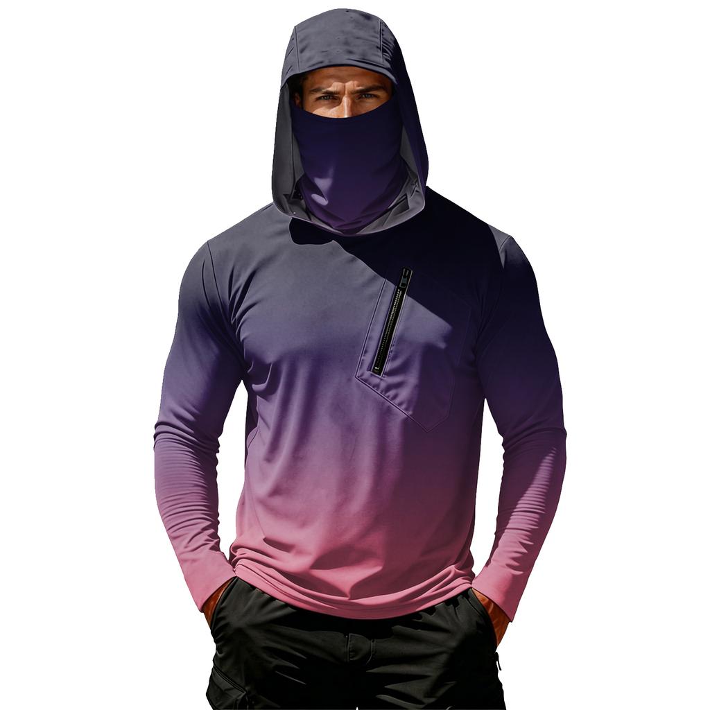 Camiseta Casual con Capucha de Manga Larga para Hombre con Protección Solar