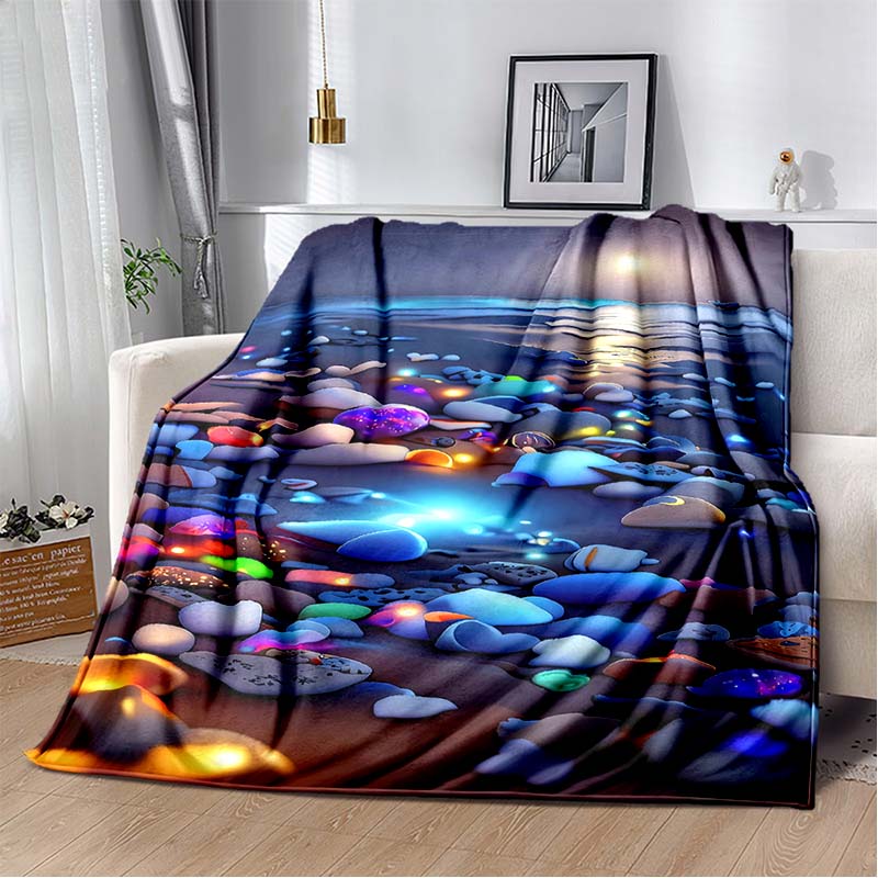 3D Fashion Wave Pebble Starfish Cartoon Flannel Blanket Sofa Bed Bedroom Warm Portable Exquisite Extra Large Warm Blanket Gift