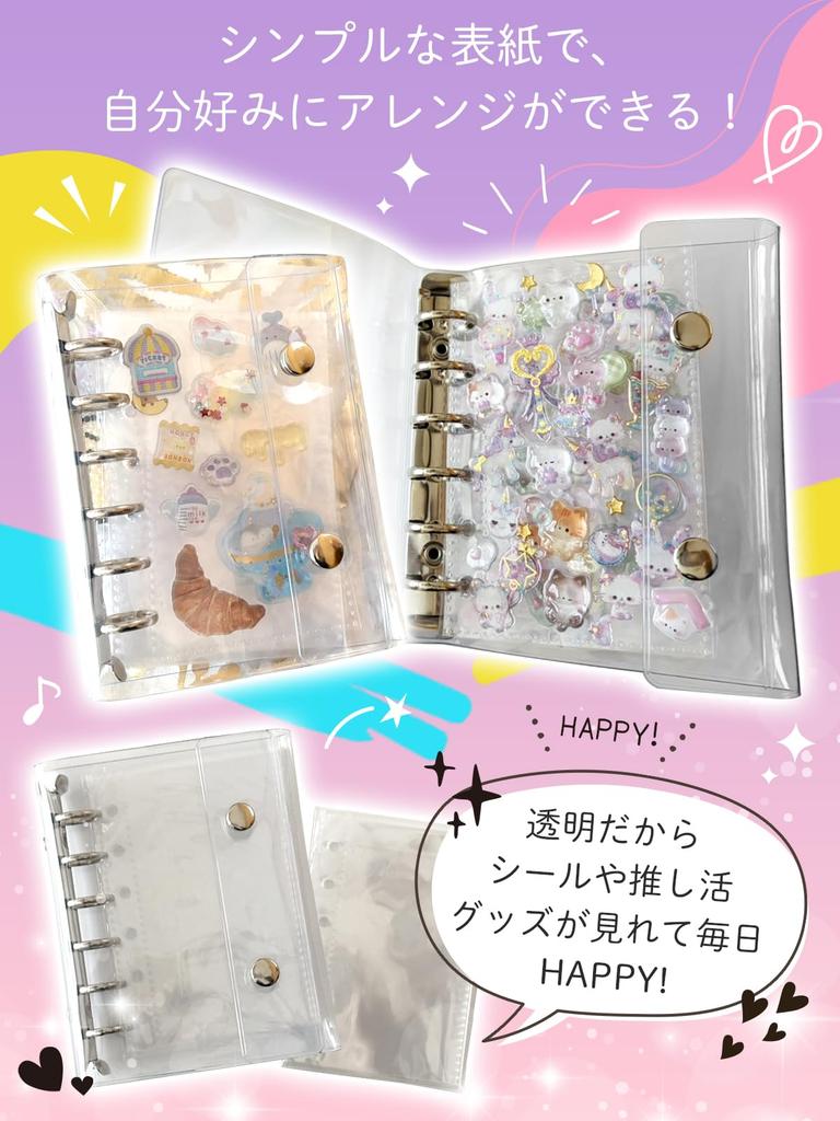 Set mit 2 transparenten Stickerbüchern für A7 Mini Sticker Sticker Klare Sticker Lieblingsartikel [Nijiiro Sky] Mädchen, Größe, Abziehbar, 6-Loch-Ordner,