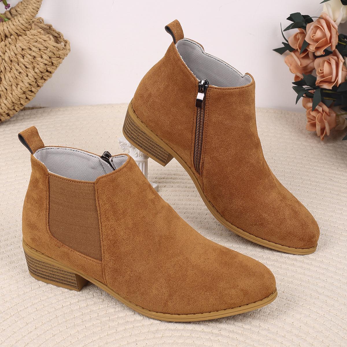 

Импортные ботинки Chelsea большого размера с квадратным каблуком и боковой молнией, новые короткие остроносые женские ботинки осени и зимы 2024 года в наличии 36 темно-коричневого