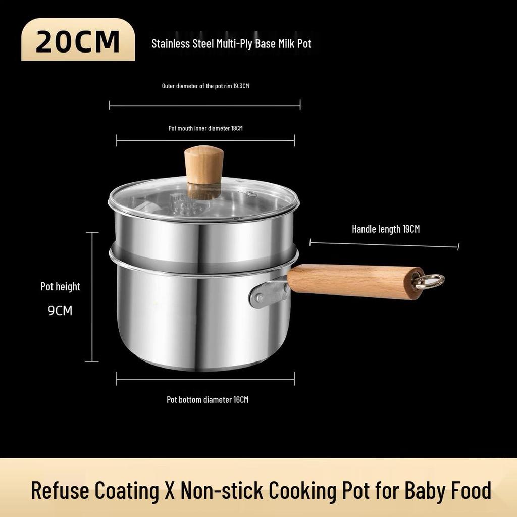 > Extra Thick Non-Stick Steel Milk and Baby Food Pot, Universal for Gas and Induction Cookers, Steamer and Noodle Pot.