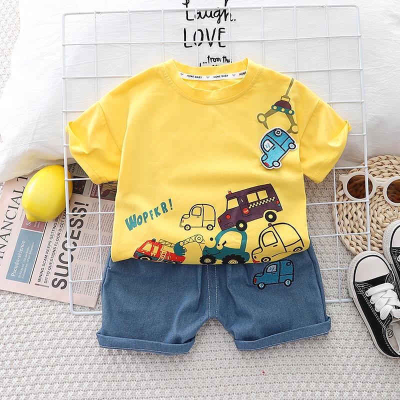 Summer Children Boys Infant Cotton Clothes Cars T Shirt Shorts 2pcs Set Toddler Fashion Clothing Baby Tracksuits 1 2 3 4 5 Years