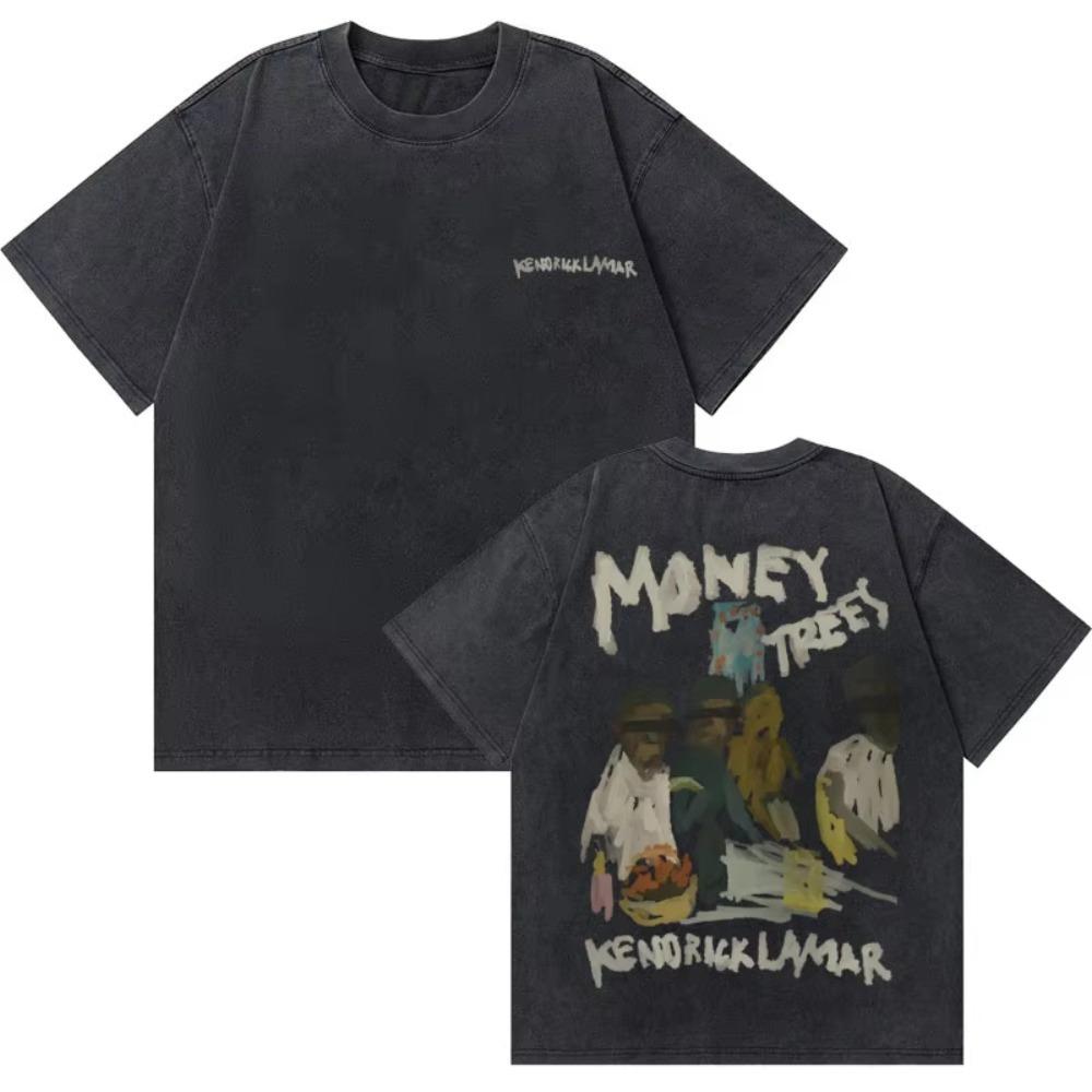 2026 Vintage Washed Kendrick Lamar Tee - Good Kid Money Trees Rap Graphic Oversized T-Shirt for Men L