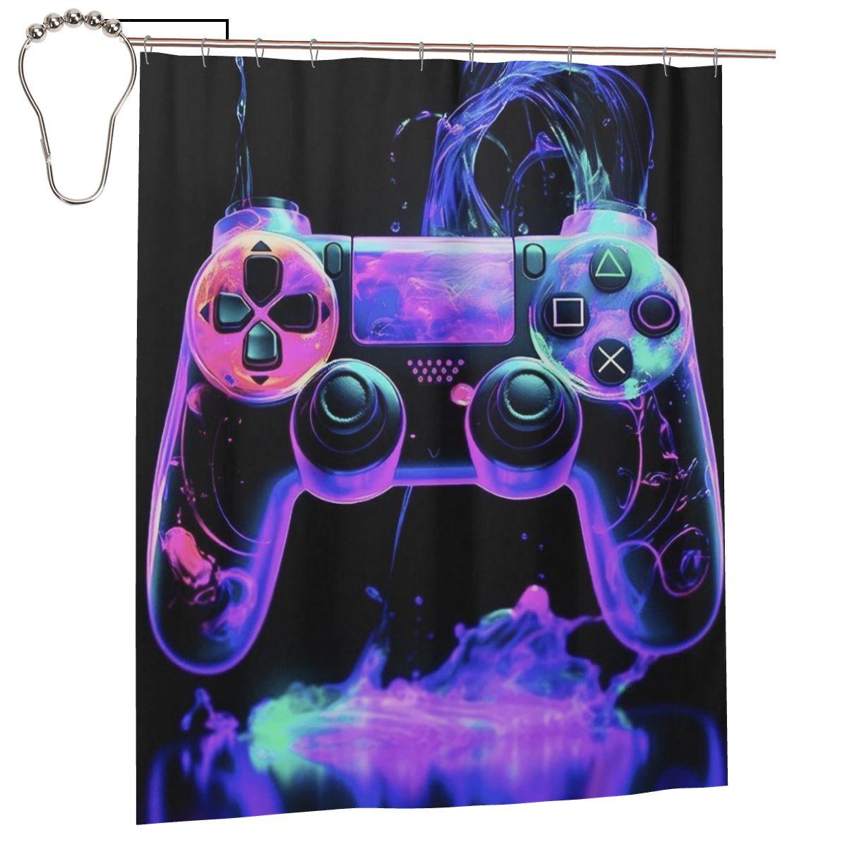 

Gamer Life Gamepad Shower Curtain Bathroom Polyester Waterproof Bath Curtains With Hooks W60H190(CM)-1 Pcs