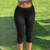 Women's Y2K Black Slim-Fit Cropped Trousers with Side Slits, Fitness Pants