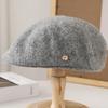 Autumn and Winter Literary and Artistic Versatility, Big Head Circumference Shows the Face, Small Clouds, Wool, Solid Color Peaked Cap, Octagonal Hat