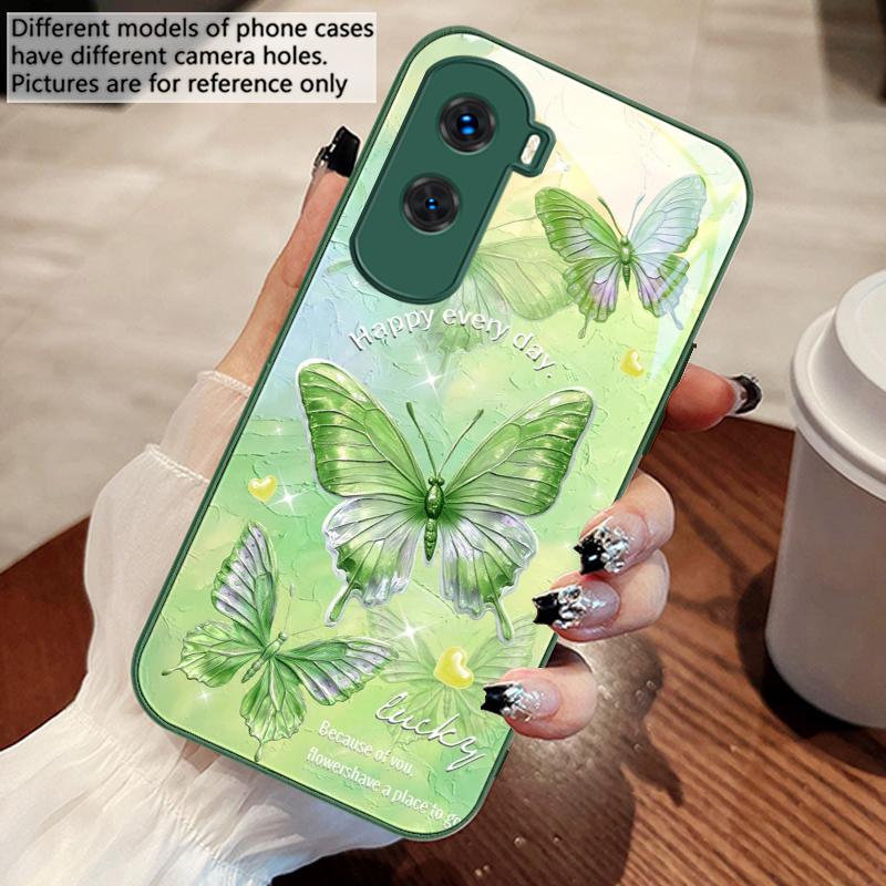 Gradient Colored Butterfly For Honor 200 90 8X 9X Pro Lite P50 P40 Nova 10 11i P60 Magic4 6 Mate 20 50 Tempered Glass Phone Case