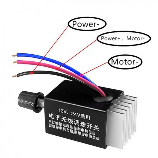 3-wires DC 12V/24V Motor Speed Control Switch Car Truck RV Heater Fan Controller