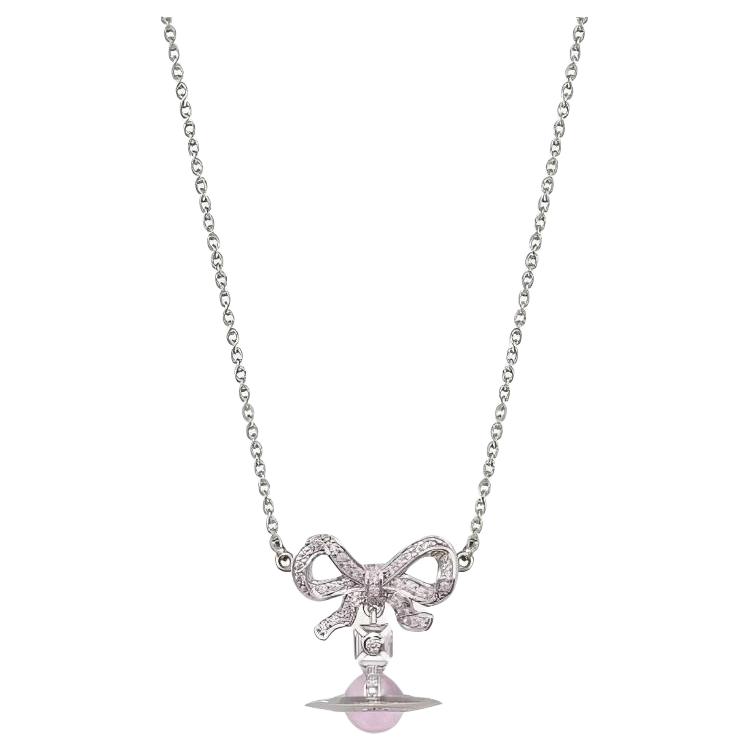 Vivienne Westwood Octavie Bow Saturn Sphere Necklace Unisex necklace Silver Pink 6303002701P356 Box