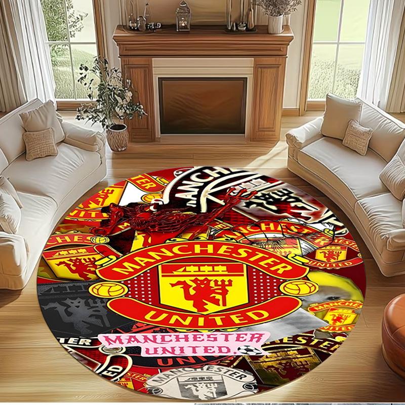 Manchester United F.C Print Round Rug, Washable Floor Carpet, For Entryway Dorm Laundry Room Office Study, Home Decor Birthday Christmas Gift