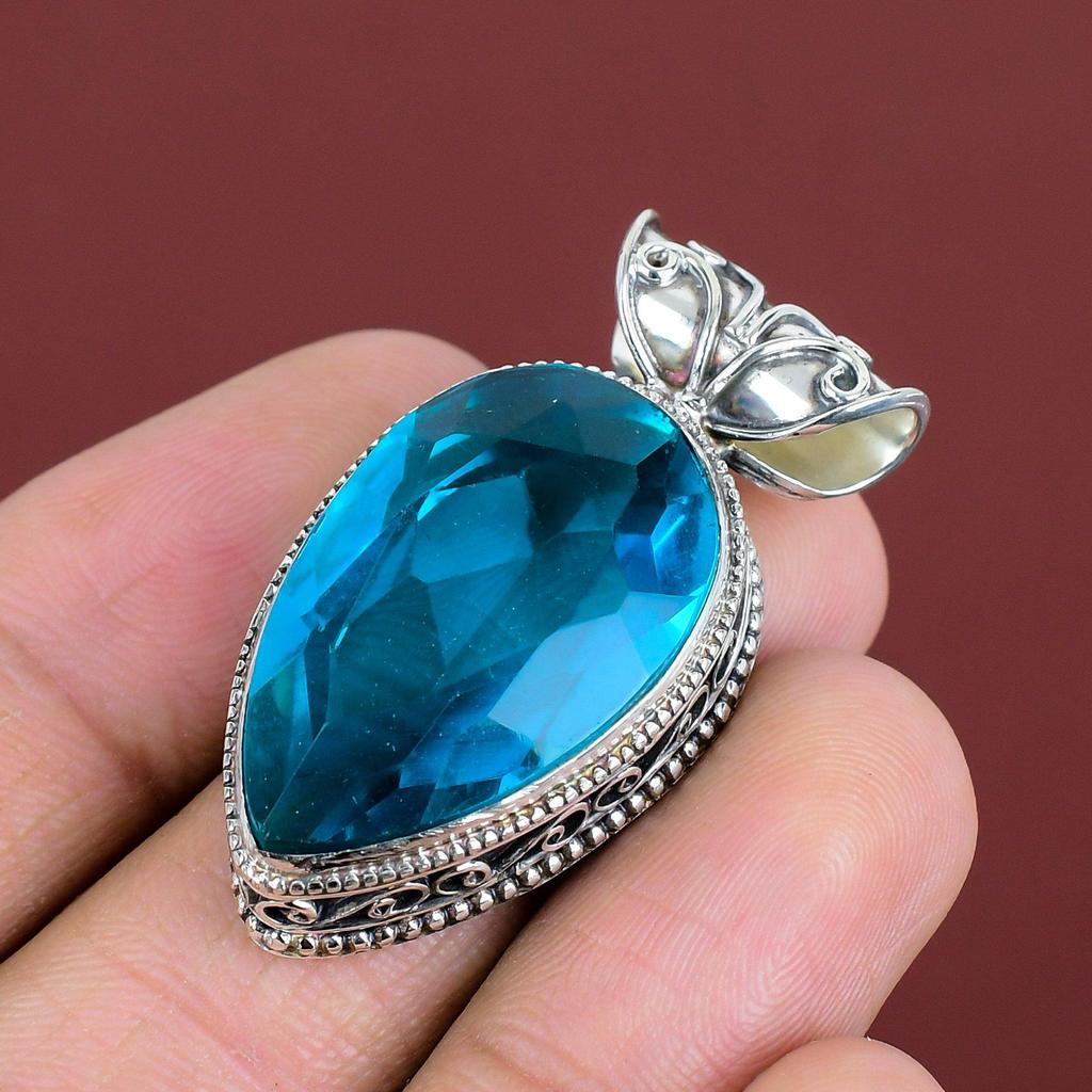 Faceted Indicolite Pendant 925 Sterling Silver Pendant Wonderful Vintage Pendant Original Gemstone Jewelry Gifts For Women Handmade Pendant