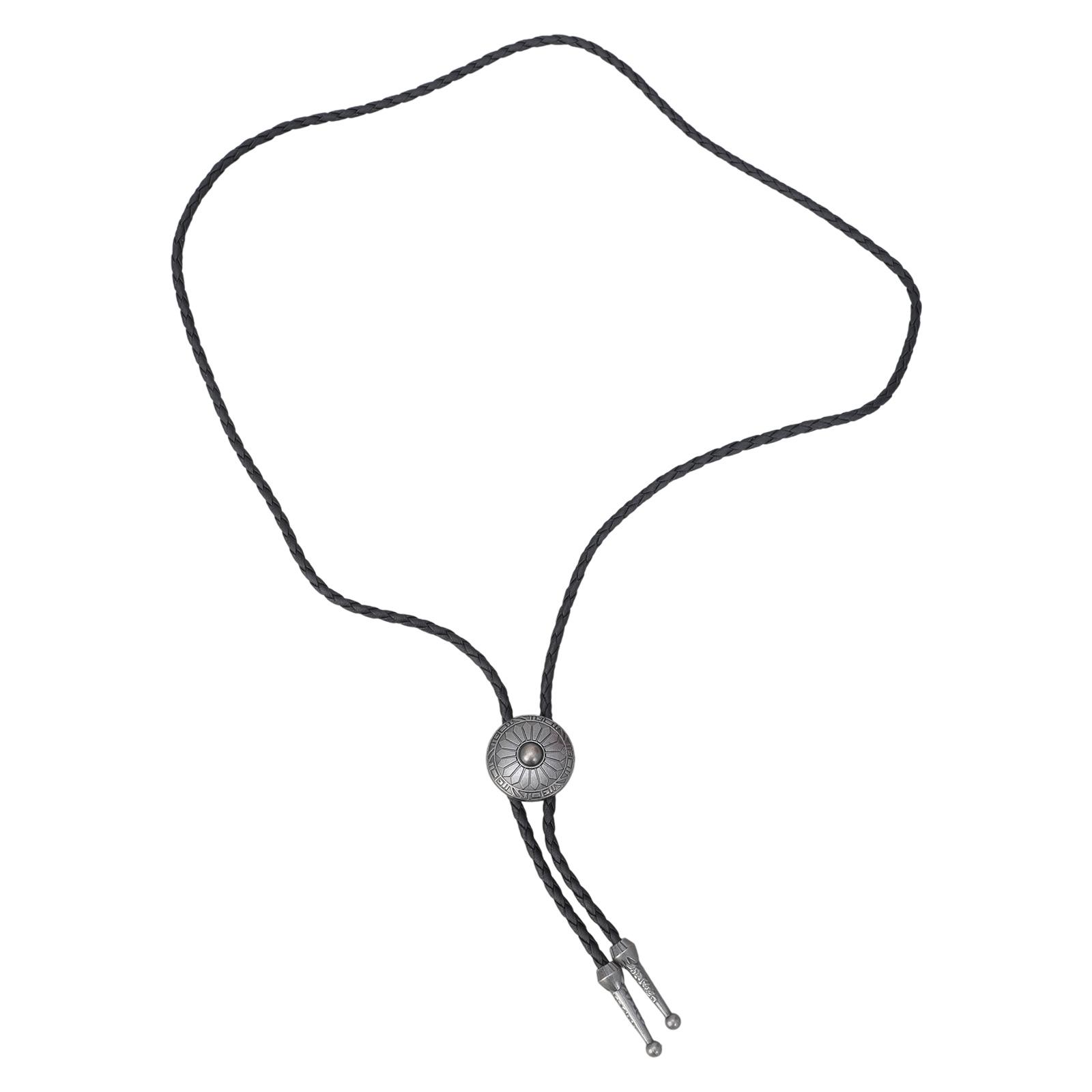 

Мужской западный галстук-боло с металлическим кулоном с цветочным узором, регулируемый кожаный шнурок, винтажное ожерелье, цепочка для рубашки C