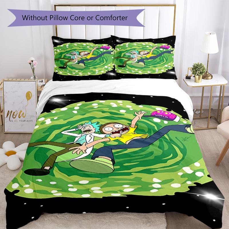 3pcs Rick and Morty Bedding Set Duvet Cover Closure Includes 1 Duvet Cover & 2 Pillowcases, Soft and Comfortable for All Seasons.