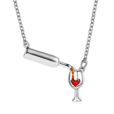 Kristal Kırmızı Kalp Şarap Şişesi Kolye Kadınlar Rhinestone Rose Altın Gümüş Rengi Aşk Cam Kolye Ucu Takı Köprücük Kemiği Zinciri