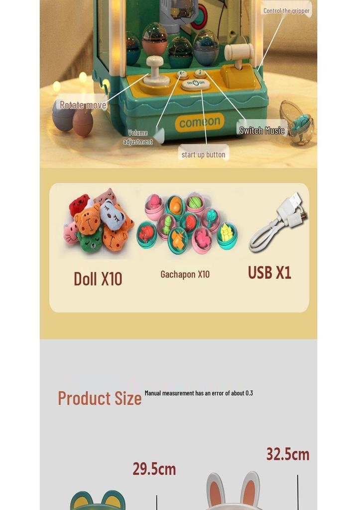 Large Claw Machine Toy for Kids - Grab Plush Toys - Mini Household Birthday Gift for Boys & Girls