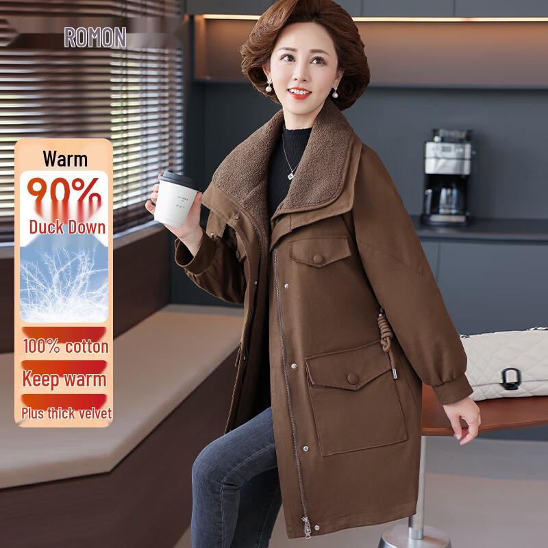 Romon Women's 90% Duck Down Mid-Length Cotton Jacket