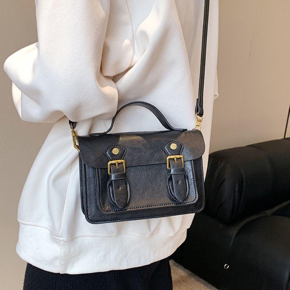 Estilo Universitario Retro Bolso Cambridge Bolso de Hombro de Cuero PU Bolso Cruzado Simple Streetwear