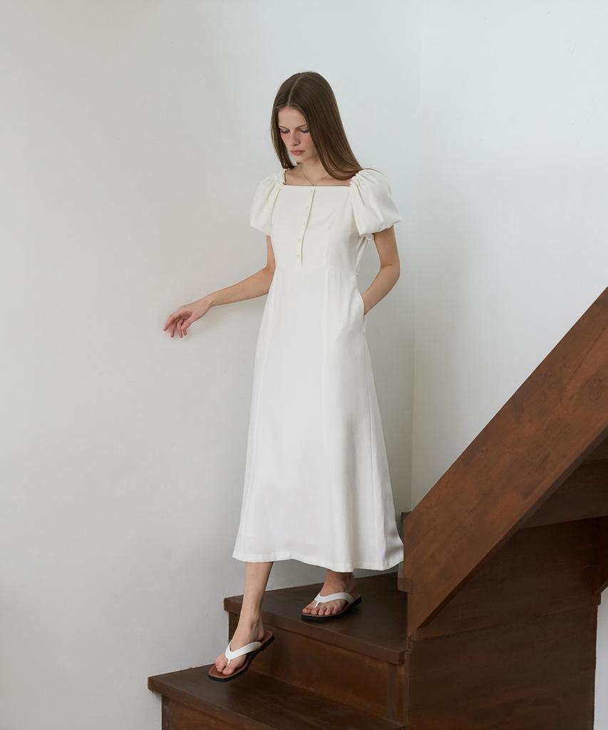 Dehebe Square Neck Puff Dress [Ivory]