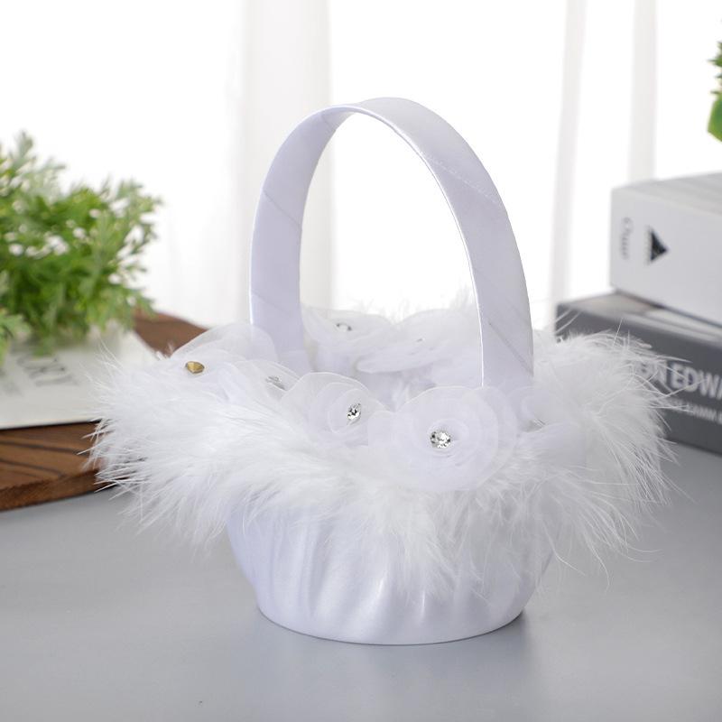 Bílé krajkové Pearl Bowknot květinové košíky Svatební květinový košík