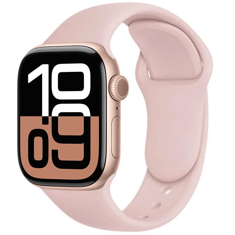

Silicone Strap For Apple Watch Band 46mm 42mm 45mm 44mm 41mm 40mm Sports Bracelet Belt iWatch 10 9 8 7 6 5 SE Ultra 2 49mm Strap 38 40 41 S10-42mm SM светло-розовый