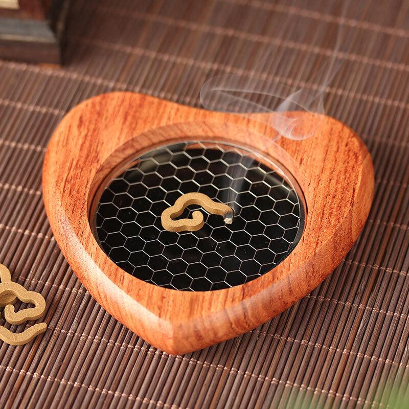 Xihe Heart-shaped Brazilian Rosewood Incense Burner with Stainless Steel Mesh (Pack of 5)