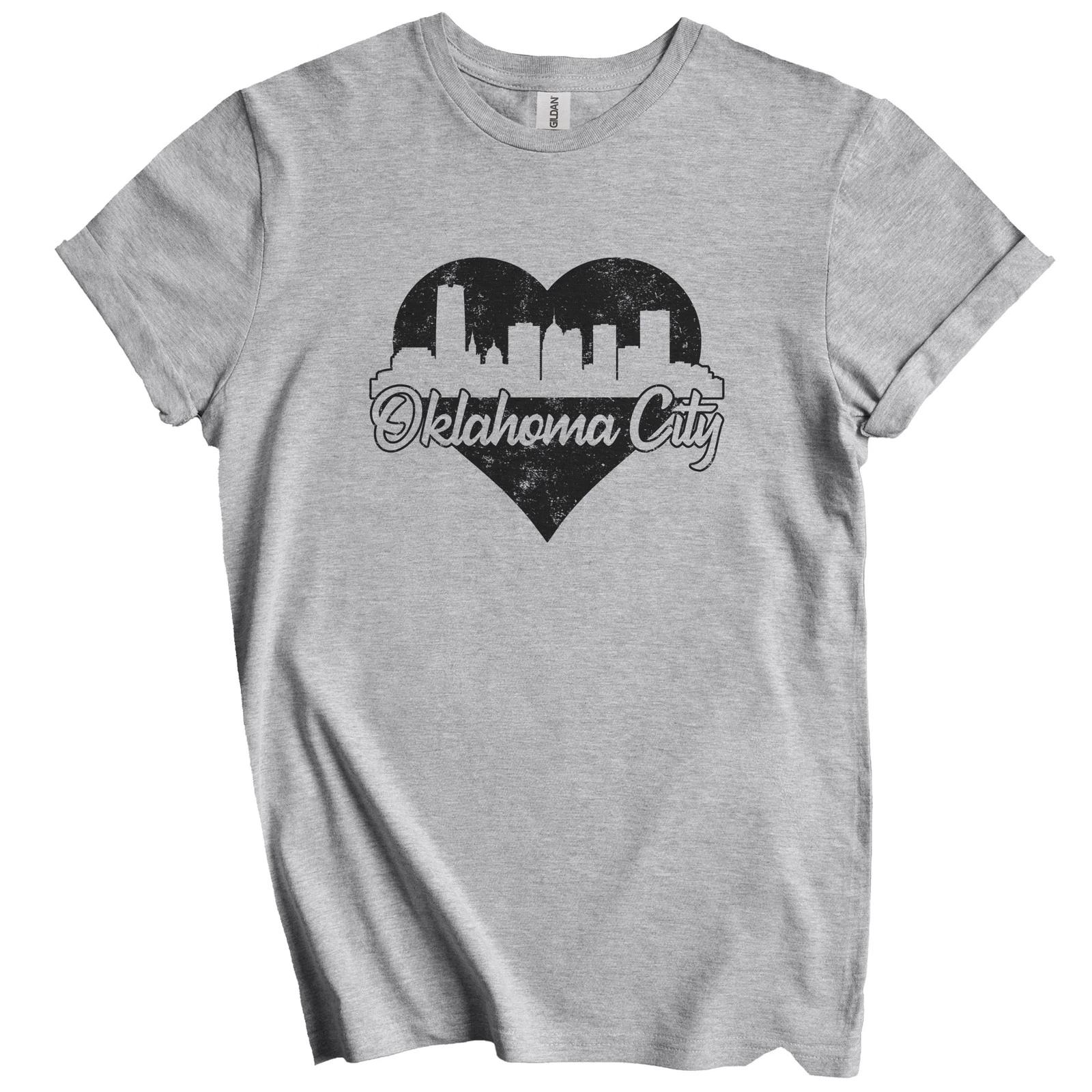 

Retro Oklahoma City Skyline Heart Distressed T-Shirt XL
