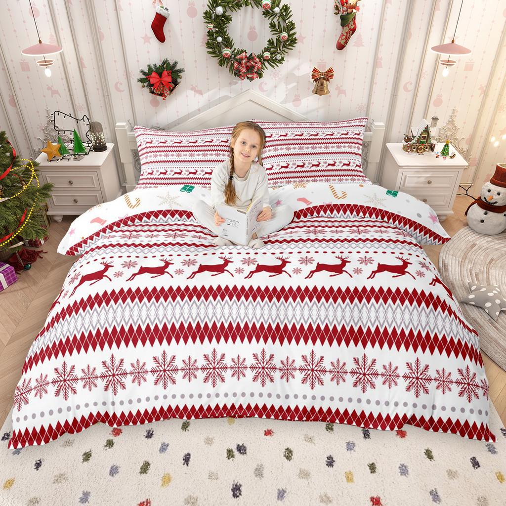 Homewish Cute Snowman Santa Claus Duvet Cover Set For Boys Girls Merry Xmas Christmas Bed Set New Year Quilt Cover Set