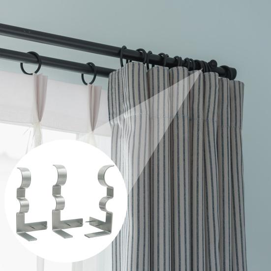 3Pcs/Set Curtain Rod Brackets No Drill Curtain Rod Holders with Center Support Heavy-Duty Brackets Fit 2 Sizes of Curtain Rods for Blackout Curtains