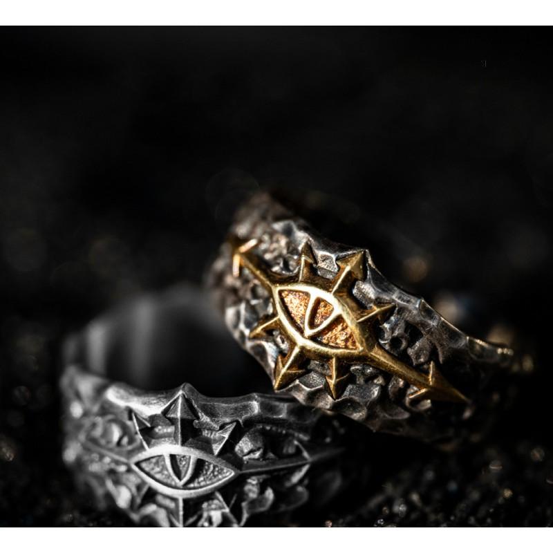 Adjustable Open Ring Men Women Vintage Black Crusade Champion Abaddon Eye Motif Copper Statement