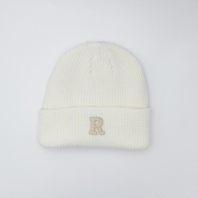 R mark Knitted Hat for Women's Letters In Autumn and Winter Thickened Pure Color Couple Warm Ear Protection Cold Hat for Men's Wool Hat