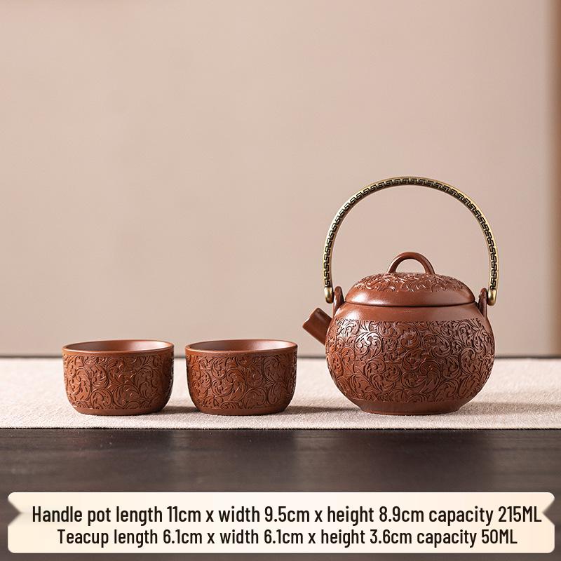 Original Purple Clay Anti-Scald Kung Fu Teapot with Ceramic Handle - Chinese Style Gift Box